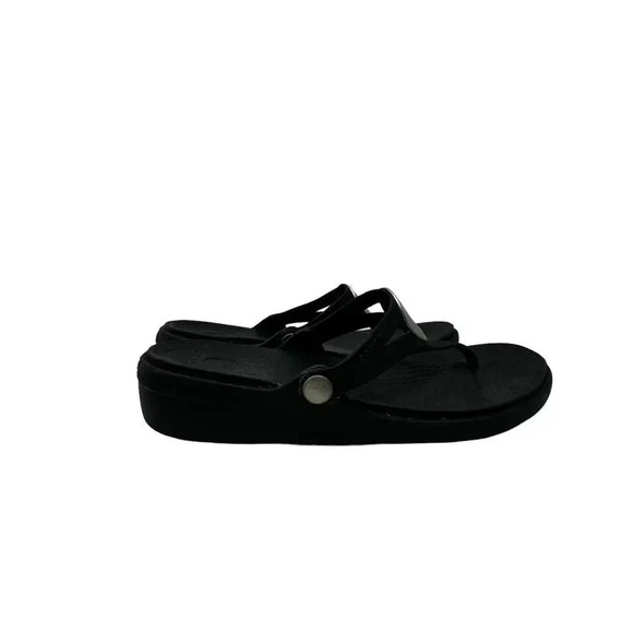 Crocs Women's size 10 Sanrah Metallic o-ring Wedge Flip black &silver - Picture 4 of 8